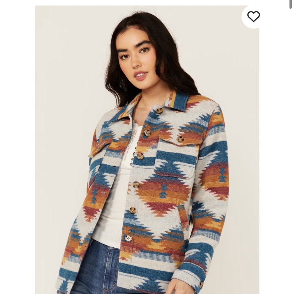 Aztec-Print Shacket Jacket - Blue Multi
